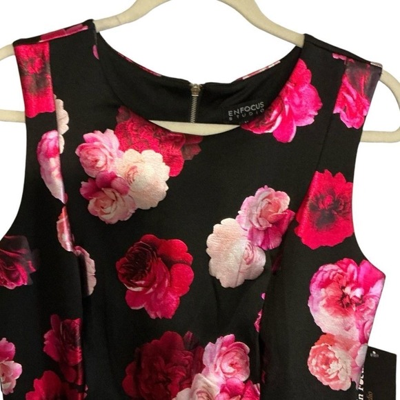 Enfocus‎ Studio Womens 12 Sleeveless Midi Dress Black Floral Metallic Sheath - Picture 2 of 7